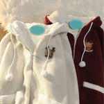 Japanese Oversize Christmas Elk Lamb Fleece Cotton Winter Hoodie Streetwear Kawaii Y2k Clothes