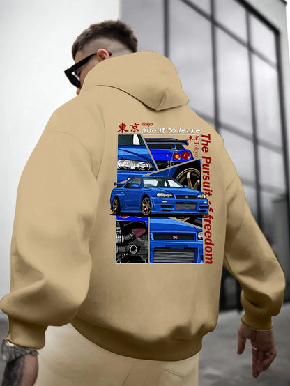 2024 Fleece Car Print Pullover Hoodie