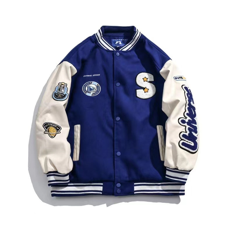 Men Bomber Jacket American Retro Letter Embroidery