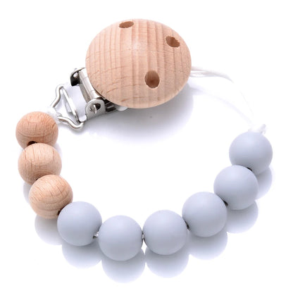 Wooden Pacifier Clip Silicone Beads Baby Teether Toy