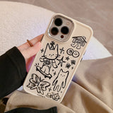 Funny Cute Cartoon Sketch Cat Soft Phone Cover Case For iPhone