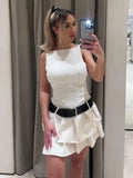 Fashion Mini Dress with Belt Sexy Slim O Neck Sleeveless Chic Short Dresses 2024