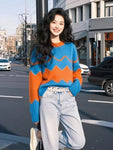 Women Color Clash Sweater Soft Winter