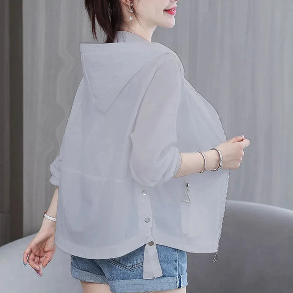 Womens UPF Trench Coat Lightweight Sun Protection Windbreaker