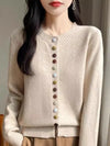 Womens Chunky Knit Cardigan Button Front Crew Neck Sweater Winter