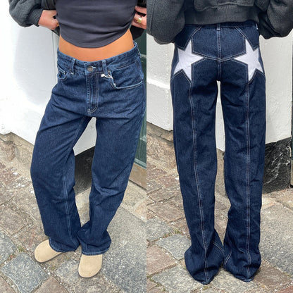 Women's Vintage Star Print Loose Straight Jeans
