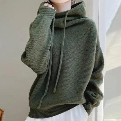 Womens Knit Hoodie Sweater Thickened Warm Oversized Jumper Elegant