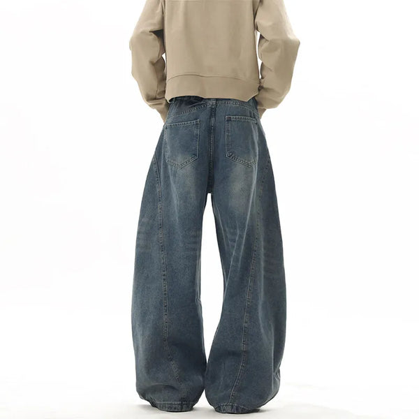 Wide Leg Baggy Jeans Unisex Dark Blue Hip Hop Streetwear Pants