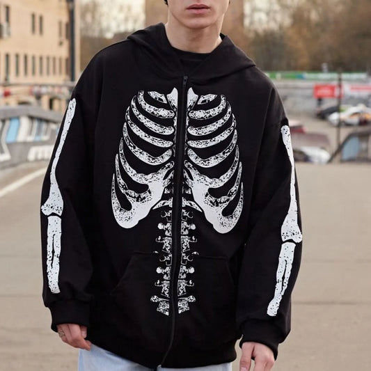 Y2K Gothic Skeleton Zip Hoodie Oversized Sweatshirt