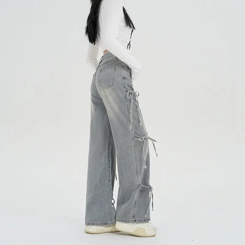 Women's Y2K Lace-Up High Waist Baggy Jeans