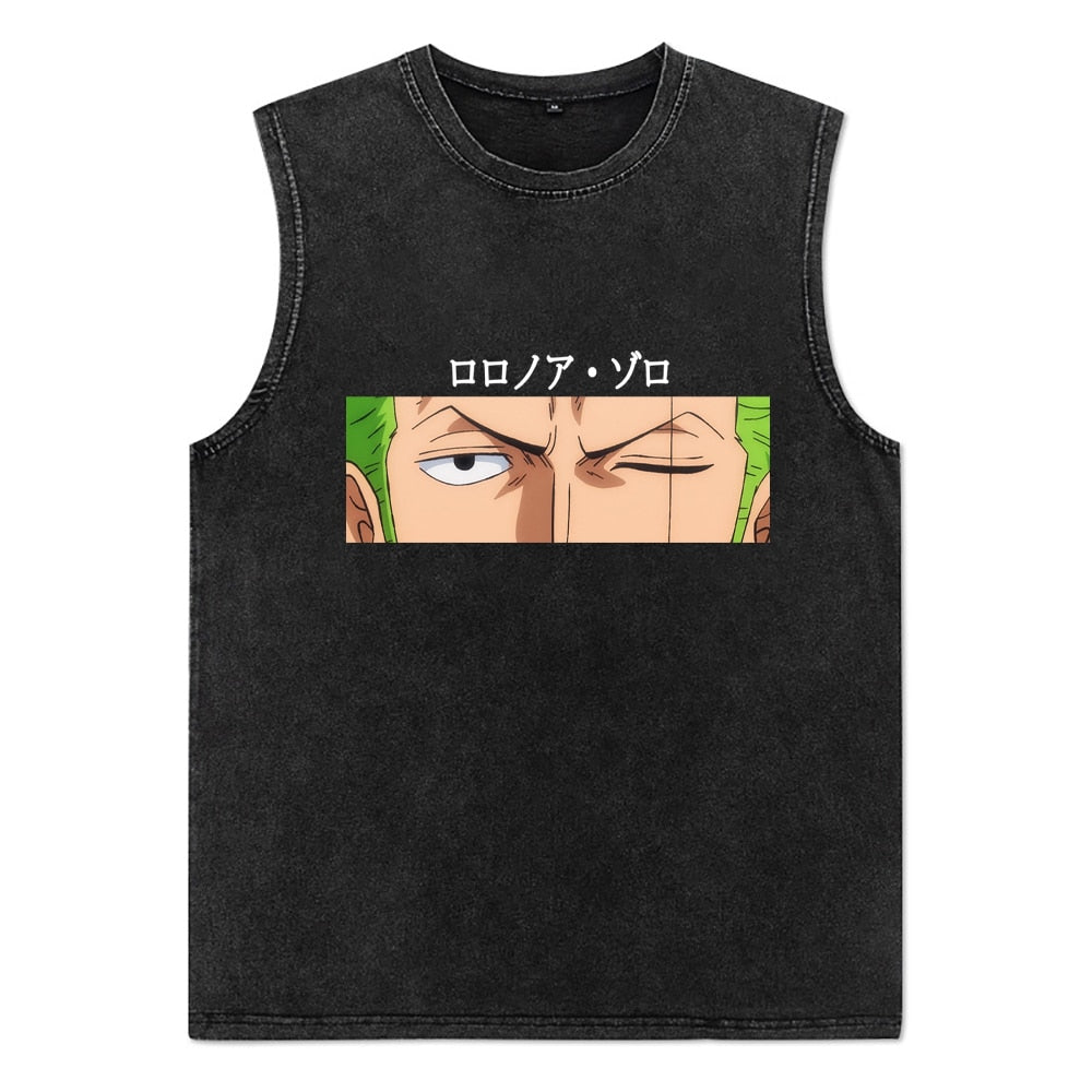 Vintage Men T-Shirts Anime Print T Shirts Cotton Casual Sleeveless Tees Vest - xinnzy