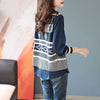 Womens Layered Look Knit Patchwork Shirt Oversized Pullover Blouse