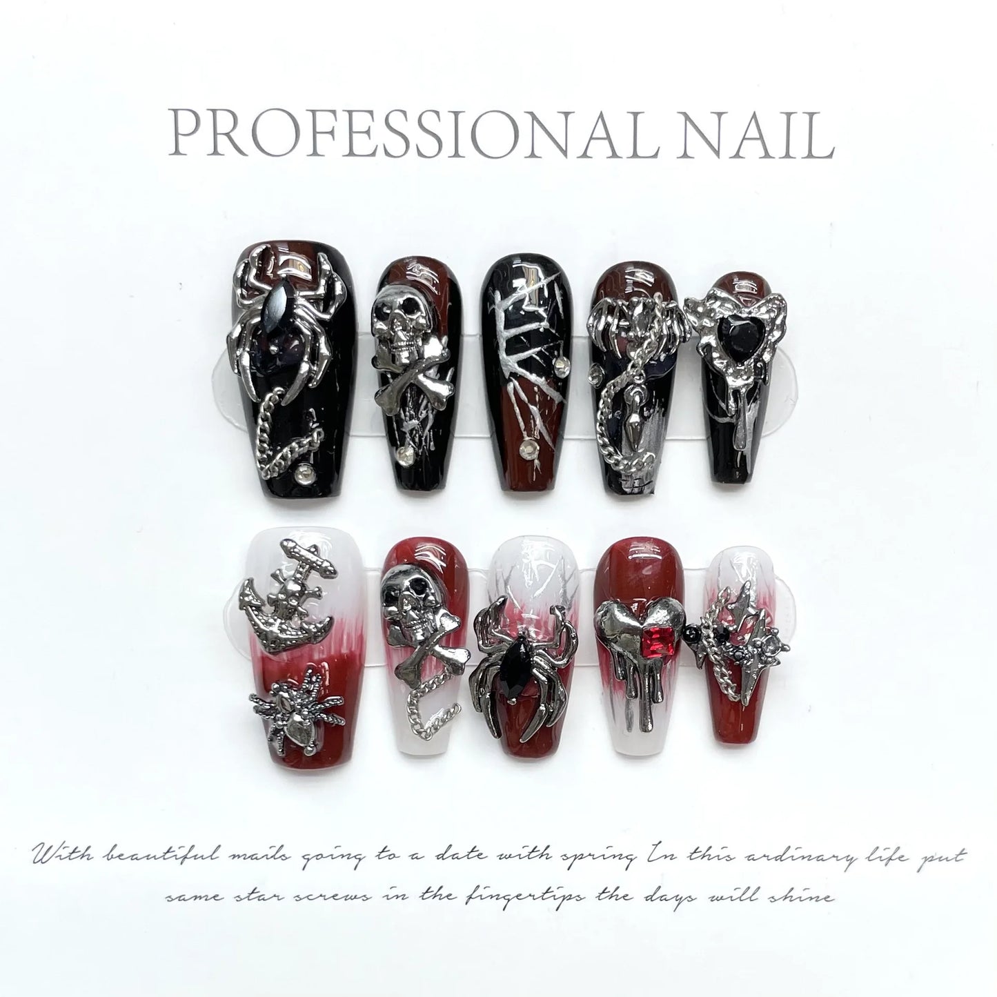 Vintage Angel Gothic Nail Burgundy and Black Fashion Punk Cool Nail