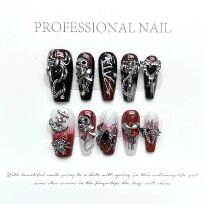 Vintage Angel Gothic Nail Burgundy and Black Fashion Punk Cool Nail