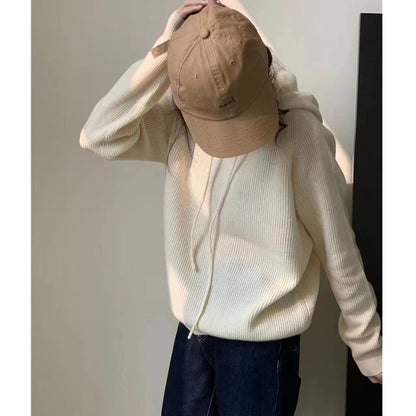 Hooded Cashmere Hoodie Knitted Women Pullover Loose Pure Wool Casual