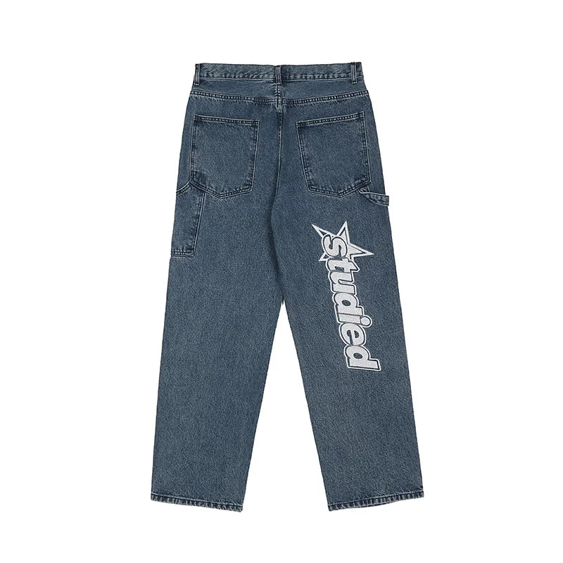 Letter Denim Jeans Loose Straight Pants