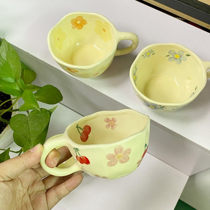 Mugs Coffee Cups Hand Pinched Irregular Flower Milk Tea Cup ins korean style