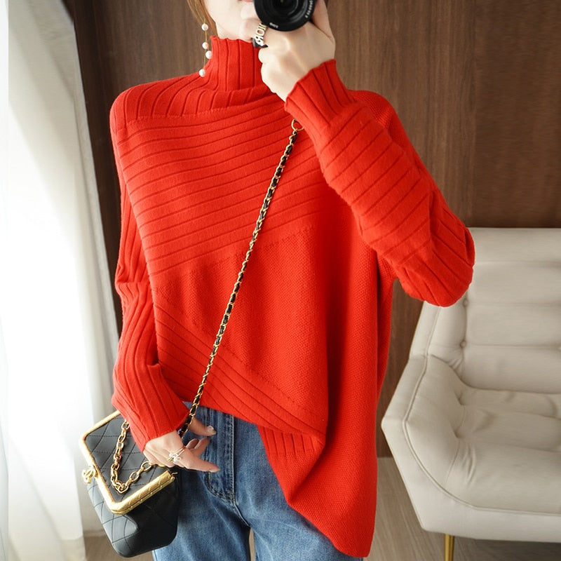 Sweater Turtleneck Cashmere Sweater Women Knitted Pullover Fashion Keep Warm  Loose Tops - xinnzy