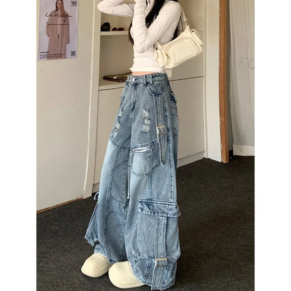 Y2K Baggy Belted Denim High Waist Jeans