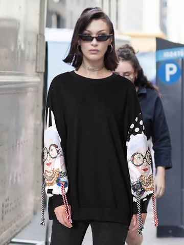 Harajuku Patchwork Sweatshirt: Black Long Sleeve Pullover