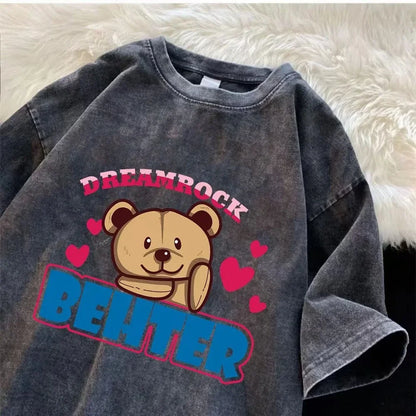 Men’s Retro Streetwear T-Shirt Vintage Washed Hip Hop Summer Tee