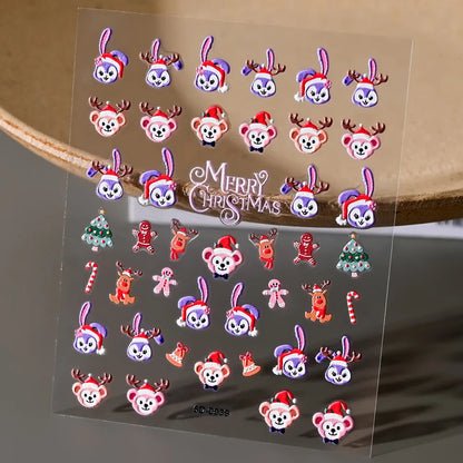 Snowflakes Nail Art Sticker 5D Embossed Cartoon Snowman Bell Nail Decals