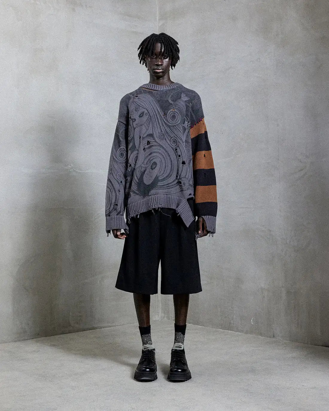 American Retro Dark Knit Sweater Men’s Loose Pullover High Street