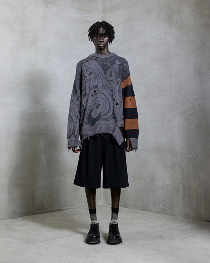 American Retro Dark Knit Sweater Men’s Loose Pullover High Street