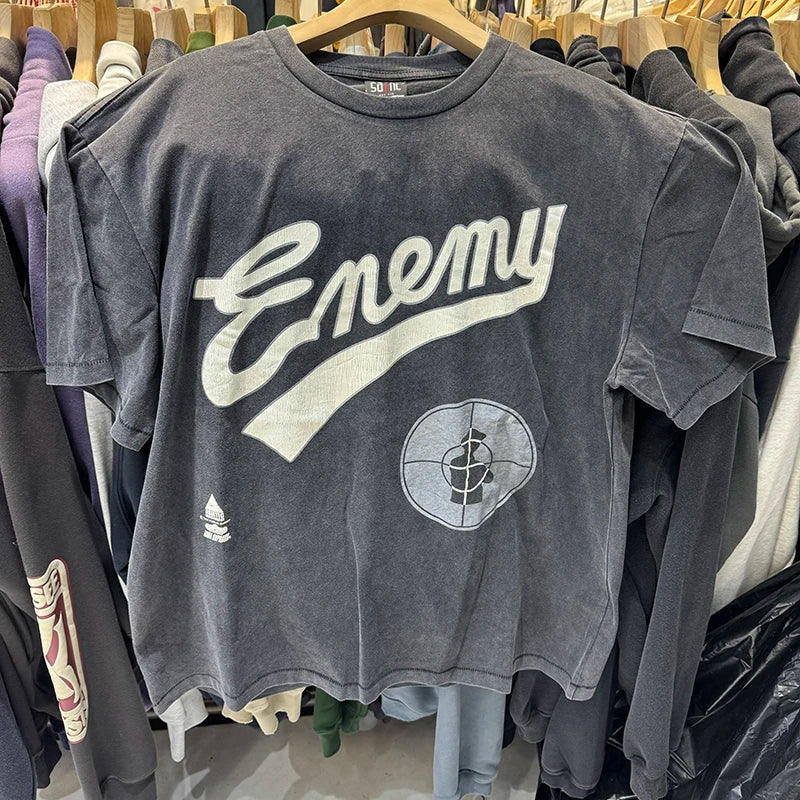 Retro Public Enemy Graphic T-Shirt Men High Street Casual Vintage