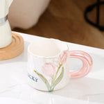 Handbemalte Perlenglasur-Tasse mit Blumenmuster aus Keramik, hochwertiges Kaffeetassen-Set