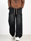 Mens Wide Leg Cargo Jeans Washed Denim Oversized Fit Plus Size 9XL