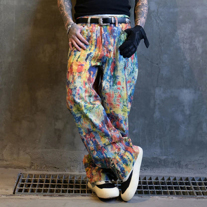 Men's Hip-Hop Street Style Colorful Wide Leg Denim Pants Loose Fit
