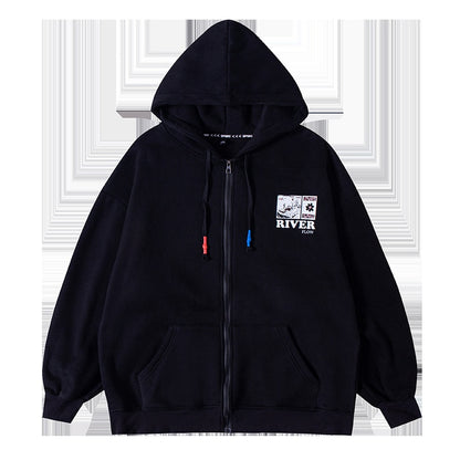 Y2K Zip Up Hoodie Reißverschluss Herren Harajuku Casual Cardigan