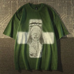 High Street Cross Printed Summer Heavyweight T-shirt Loose and Versatile Y2k