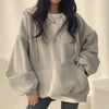 Oversized Half Zip Hoodie Women Solid Harajuku Pocket Sweatshirt