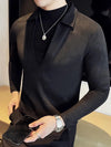 Men Suede V Neck T Shirt Mock Layer Slim Fit Pullover