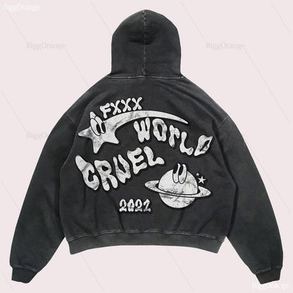 Y2K Planet Print Hoodies Trendy Streetwear for Women's Fashion