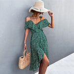 WAYOFLOVE Ladies Sexy Straps Dress Women Green Casual Beach Dresses Female Floral Print Dress - xinnzy