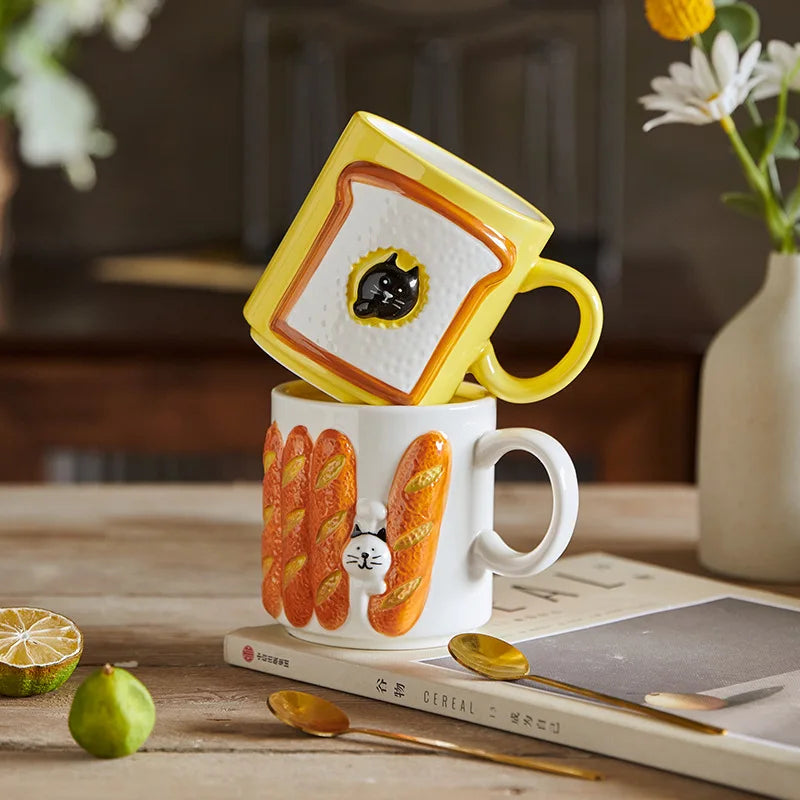 Cartoon 3D Printed Bread Baguette Mugs High Capacity