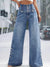 Mid Waist Wide Leg Jeans Women Blue Button Fly Loose Denim Pants