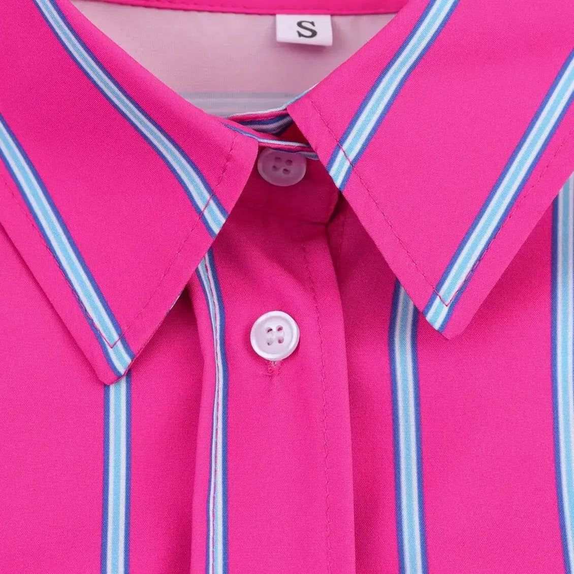 Women's Striped Print Blouse Loose Lapel Long Sleeve Single Breasted