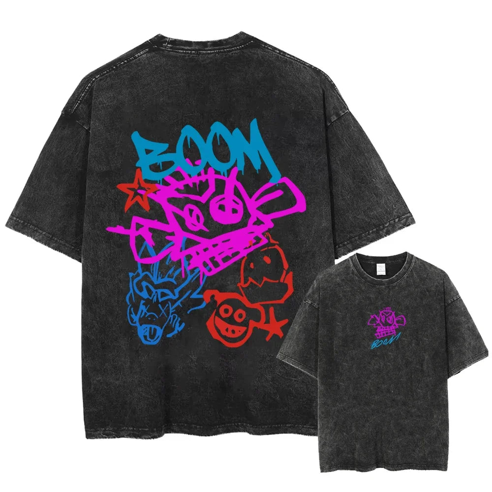 Retro Metal Water Wash T-shirt Men’s Casual Summer Loose Short Sleeve