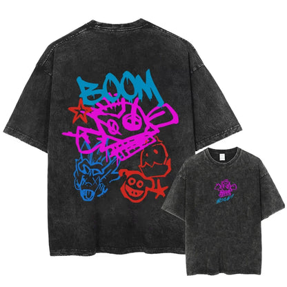 Retro Metal Water Wash T-shirt Men’s Casual Summer Loose Short Sleeve