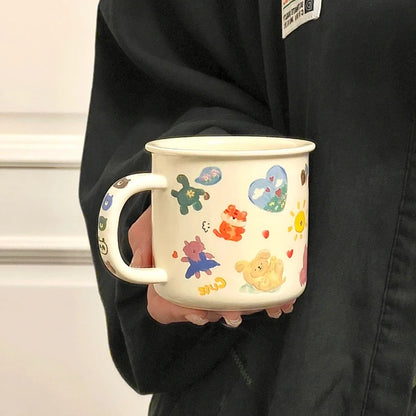 Homemade Creative Cream Ceramic Mug Oil Painting Cartoon Little Bear