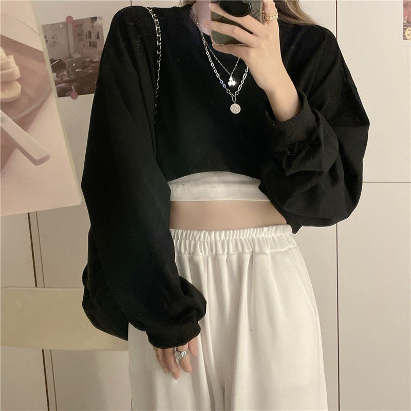 Y2k Streetwear Damen Sexy Solid Cropped Sweatshirts Harajuku