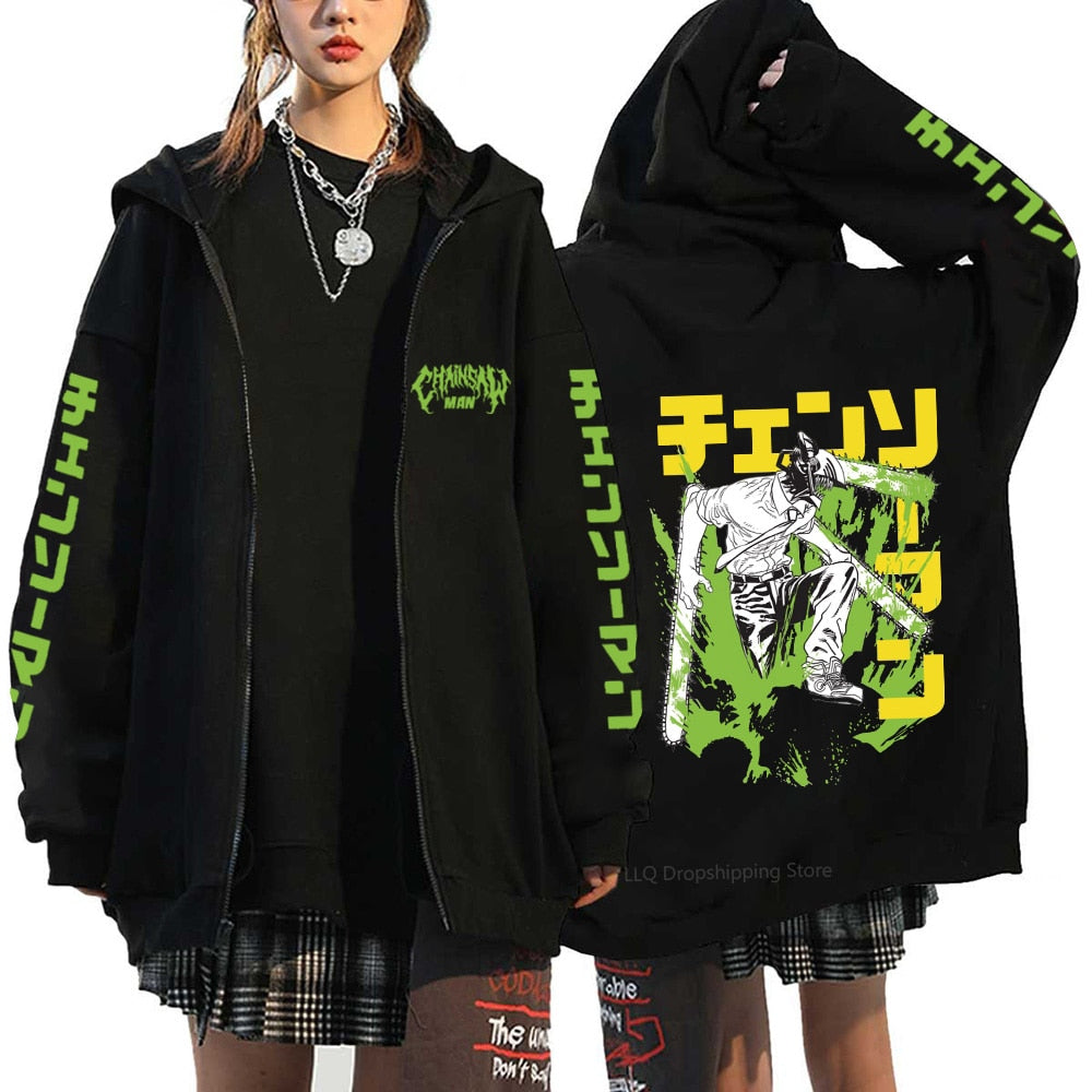 Anime Chainsaw Denji Hoodies Makima Zipper Streetwear Fleece