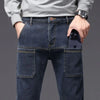 Mens Fleece Lined Jeans Cargo Pocket Straight Leg Winter Warm Denim