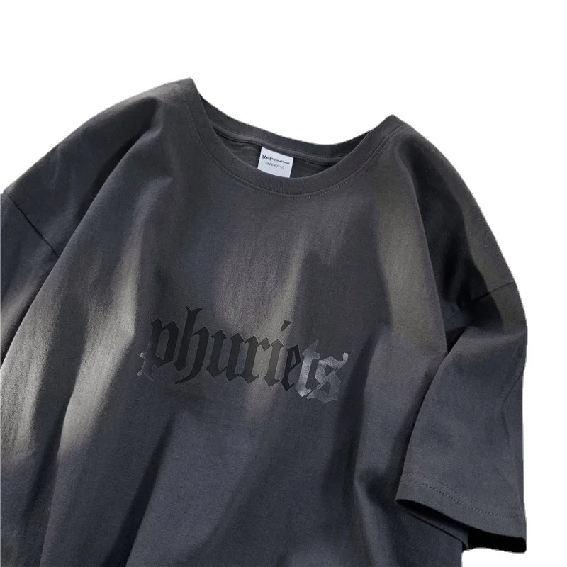 Men's Fashion Oversized White Letter Tee Casual Streetwear