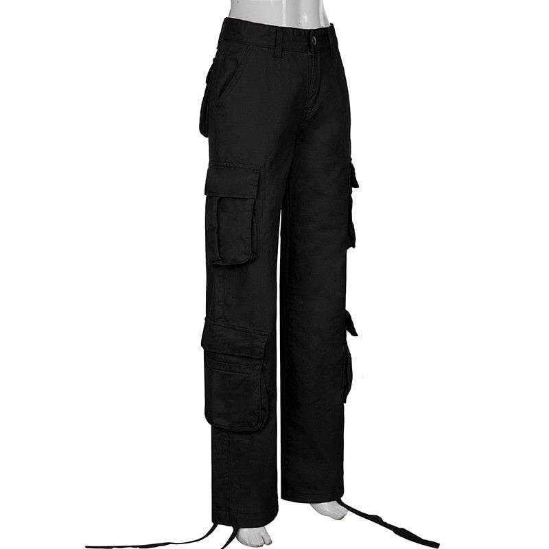 Cargo Pants Y2k Women Pockets Wide Leg High Waist Straight