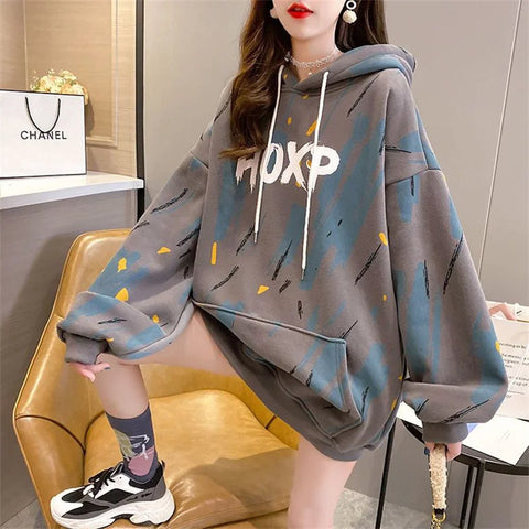 Spring Harajuku Hip-Hop Hoodies Women Graphic Print Oversized Pullover with Pocket